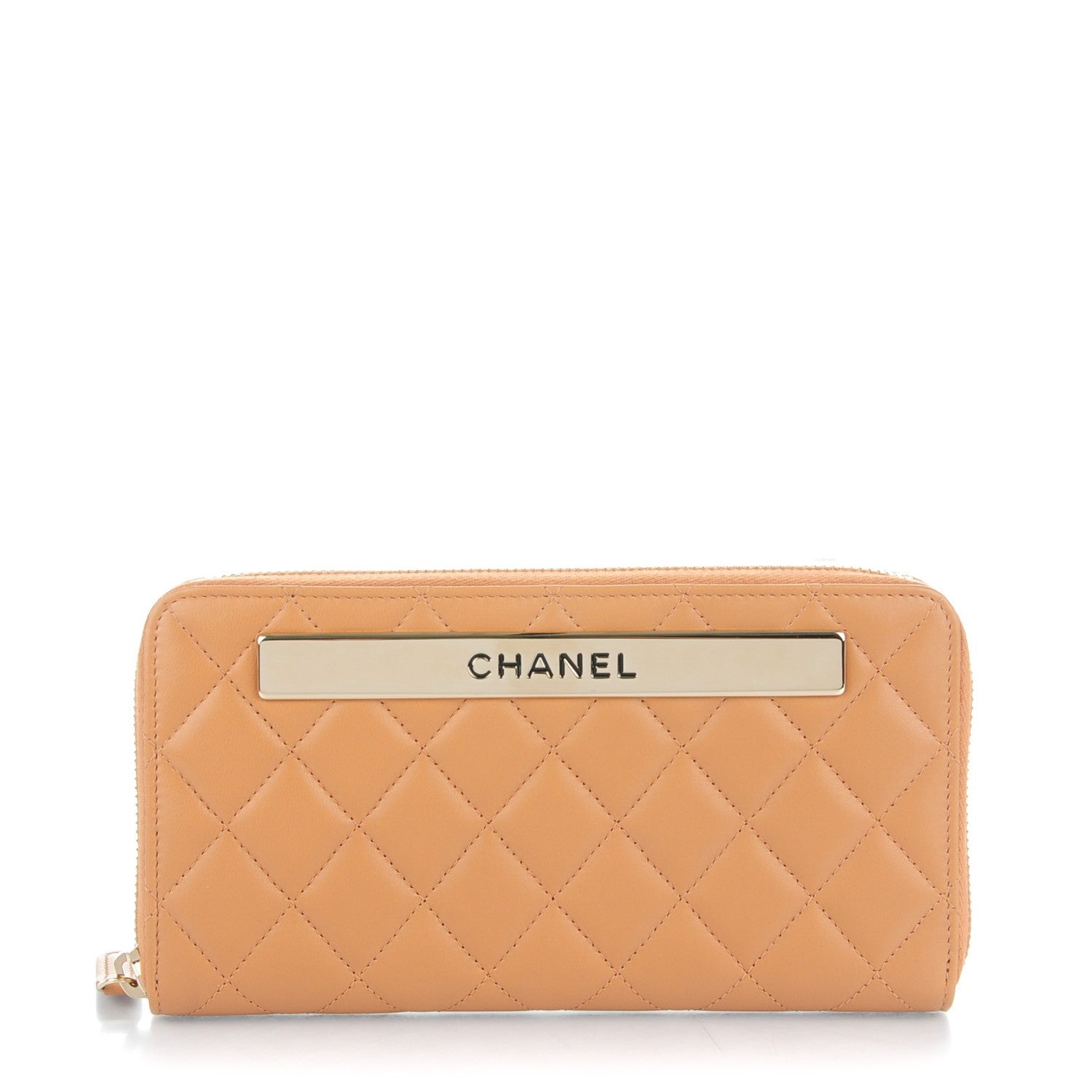Chanel Lambskin Quilted Large Gusset Trendy CC Zip Around Wallet Camel 1 of 8