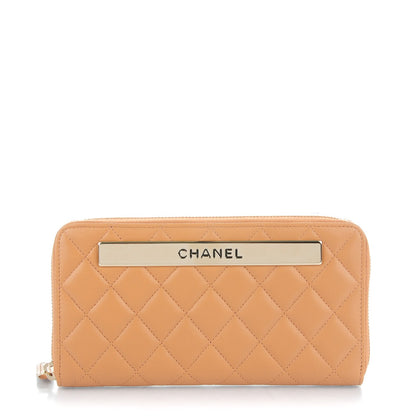 Chanel Lambskin Quilted Large Gusset Trendy CC Zip Around Wallet Camel 1 of 8