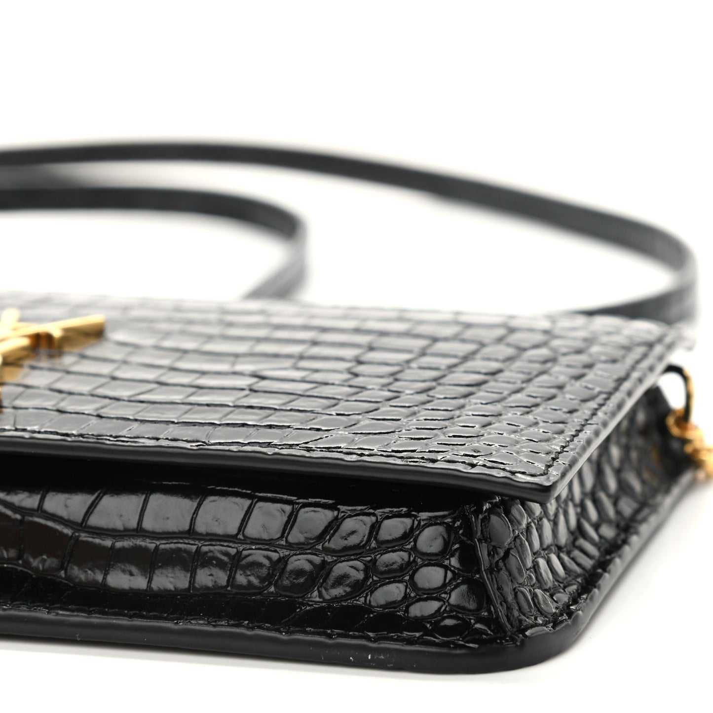 Crocodile Embossed Monogram Phone Holder Crossbody Black