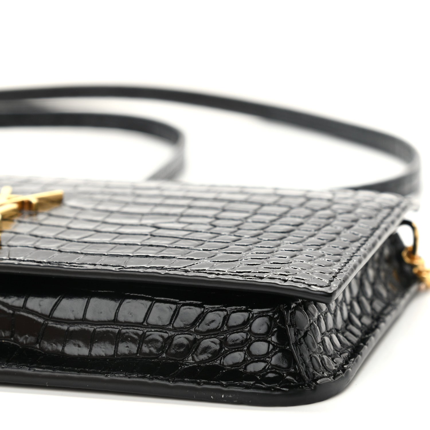 Saint Laurent Crocodile Embossed Monogram Phone Holder Crossbody Black 9 of 11