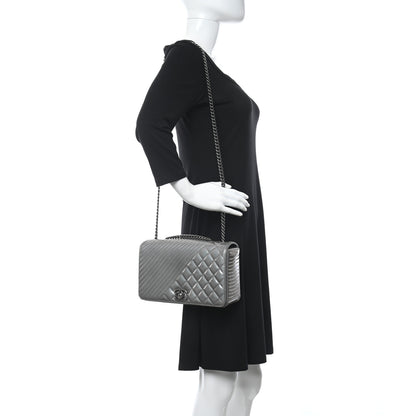 Chanel Metallic Patent Quilted Medium Coco Boy Flap Dark Silver 3 of 11