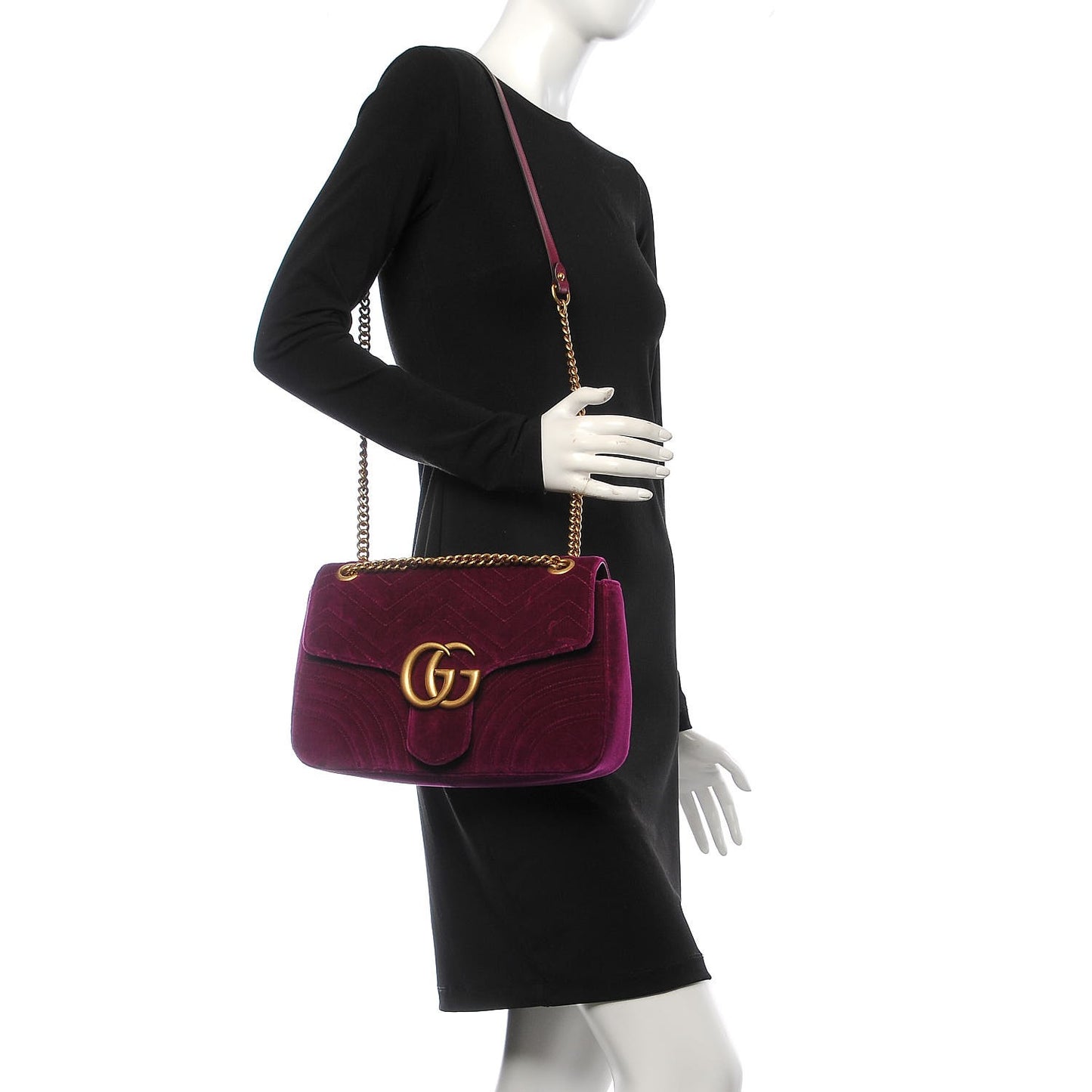 Velvet Matelasse Medium GG Marmont Shoulder Bag Fuchsia Violet Cyclamen