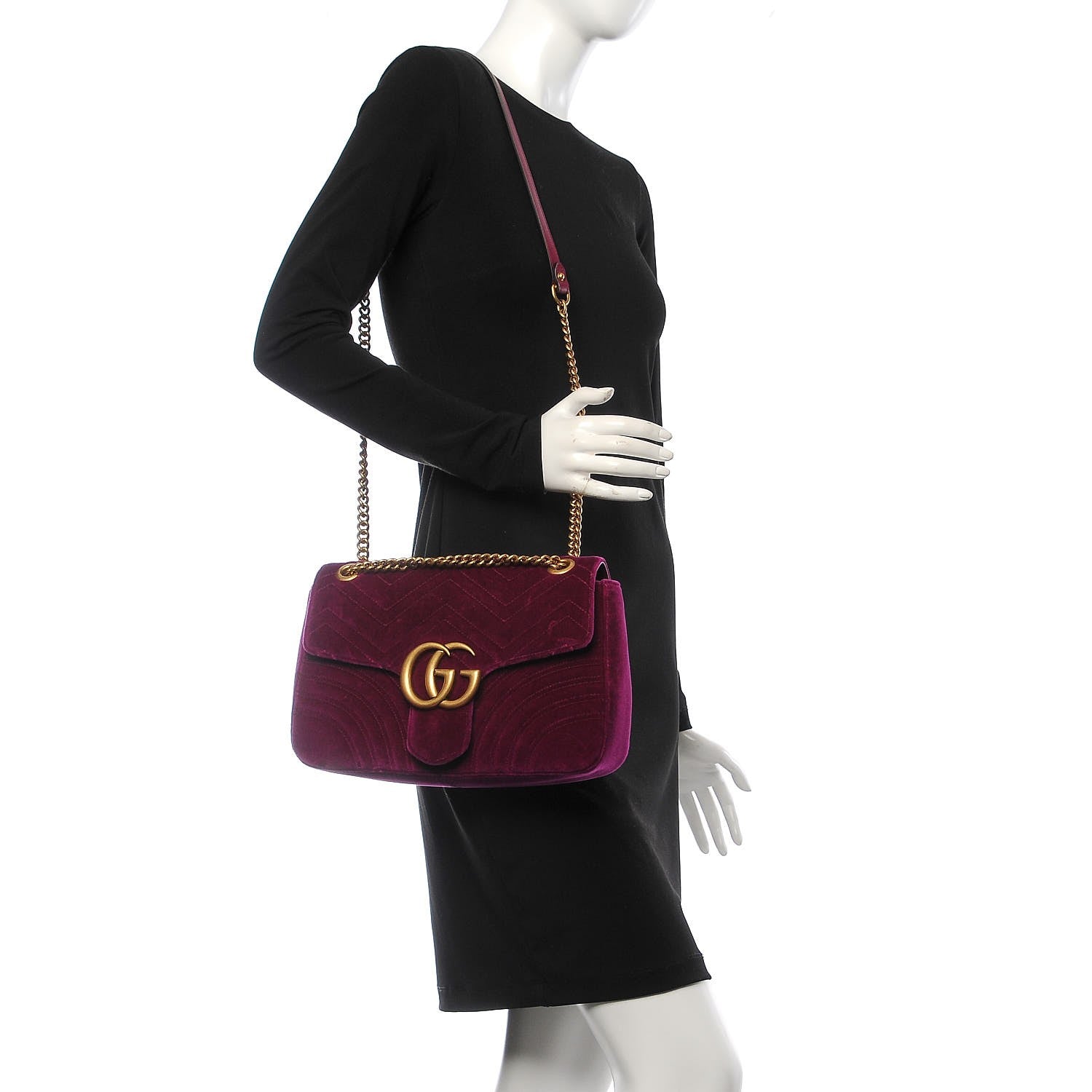 Gucci Velvet Matelasse Medium GG Marmont Shoulder Bag Fuchsia Violet Cyclamen 2 of 10