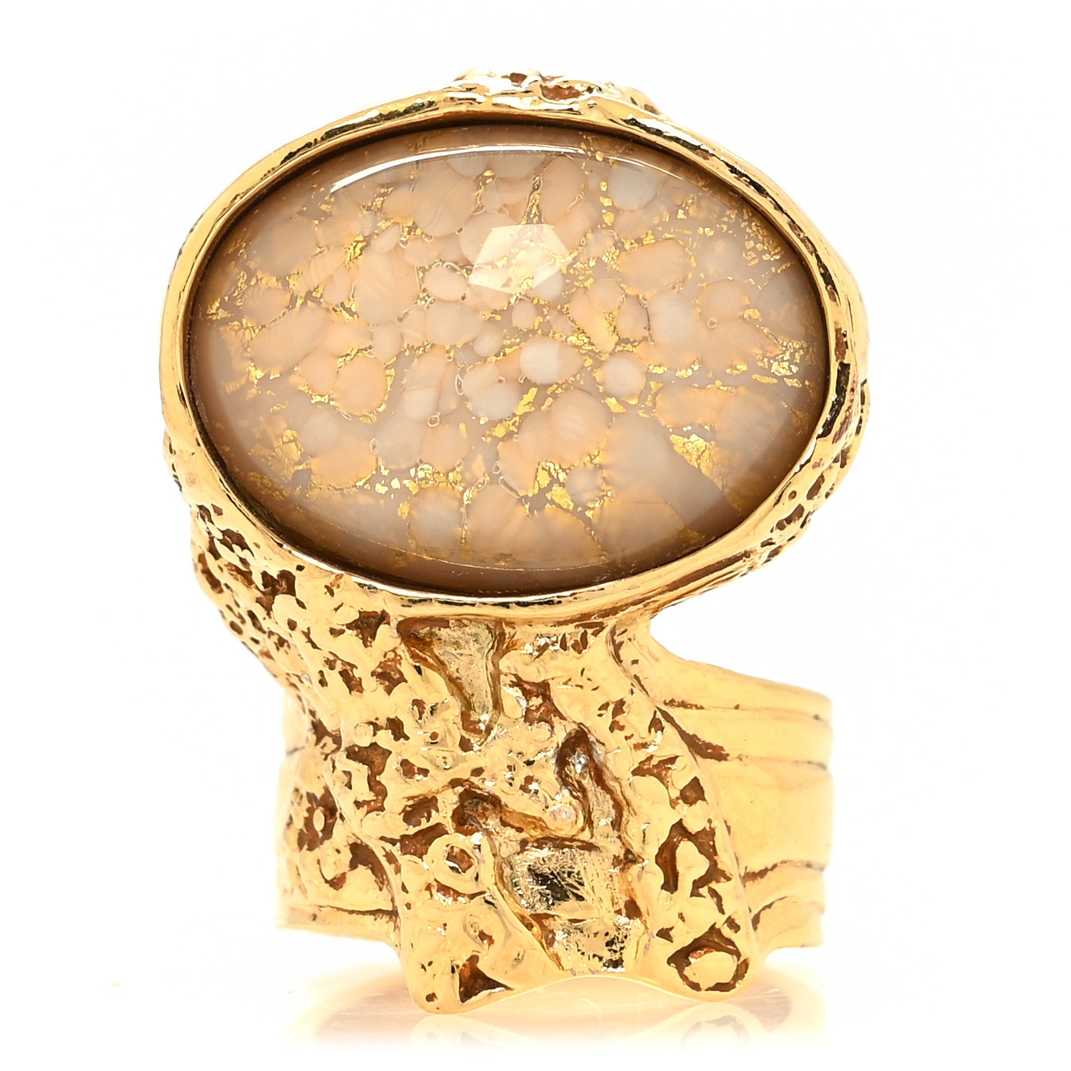Saint Laurent Glass Cabochon Arty Ovale Ring 57 8 Gold Beige Clair 1 of 5
