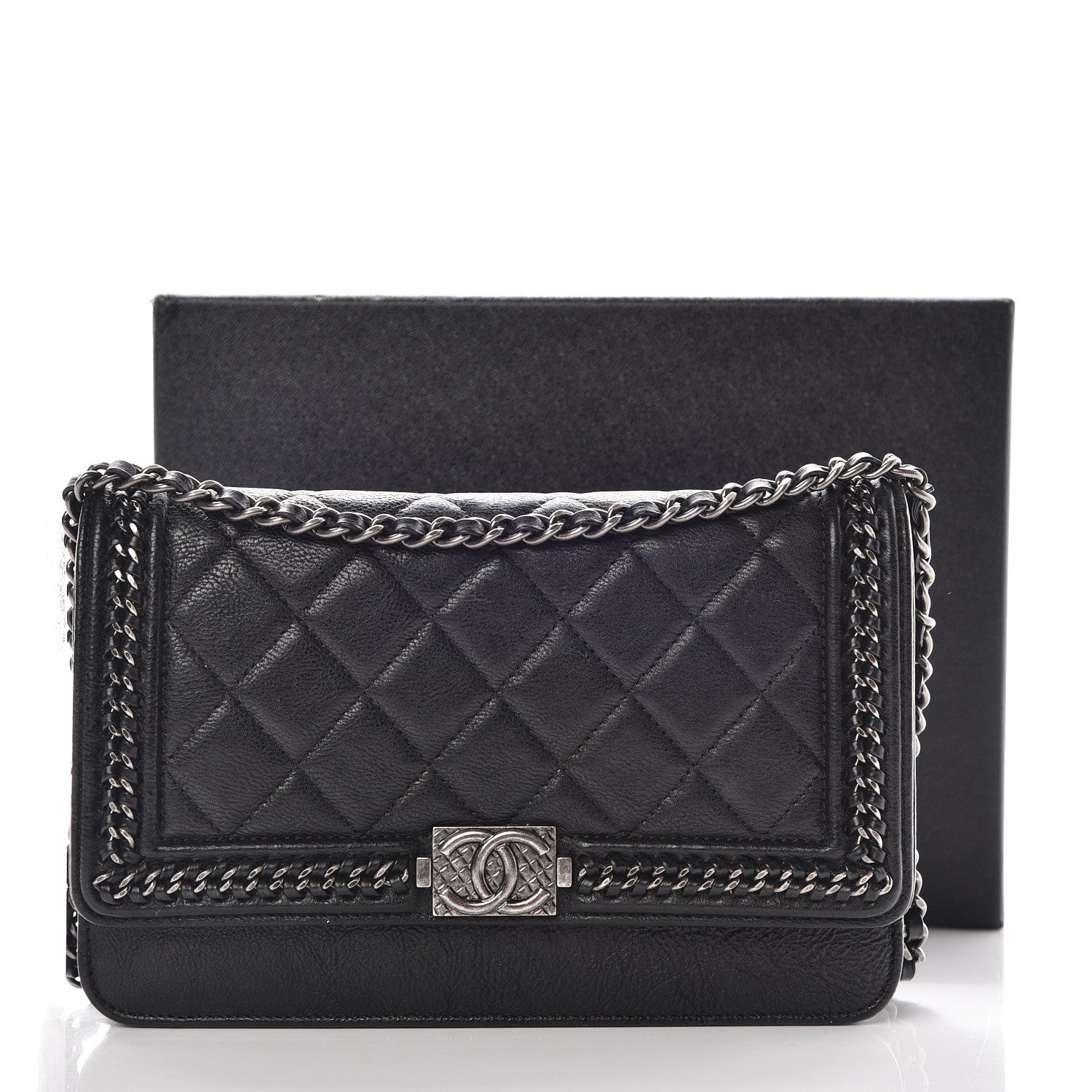 Chanel Calfskin Quilted Chain Around Boy Wallet On Chain WOC Black 13 of 13