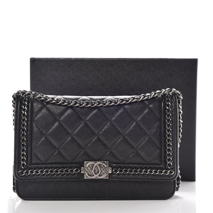 Chanel Calfskin Quilted Chain Around Boy Wallet On Chain WOC Black 13 of 13