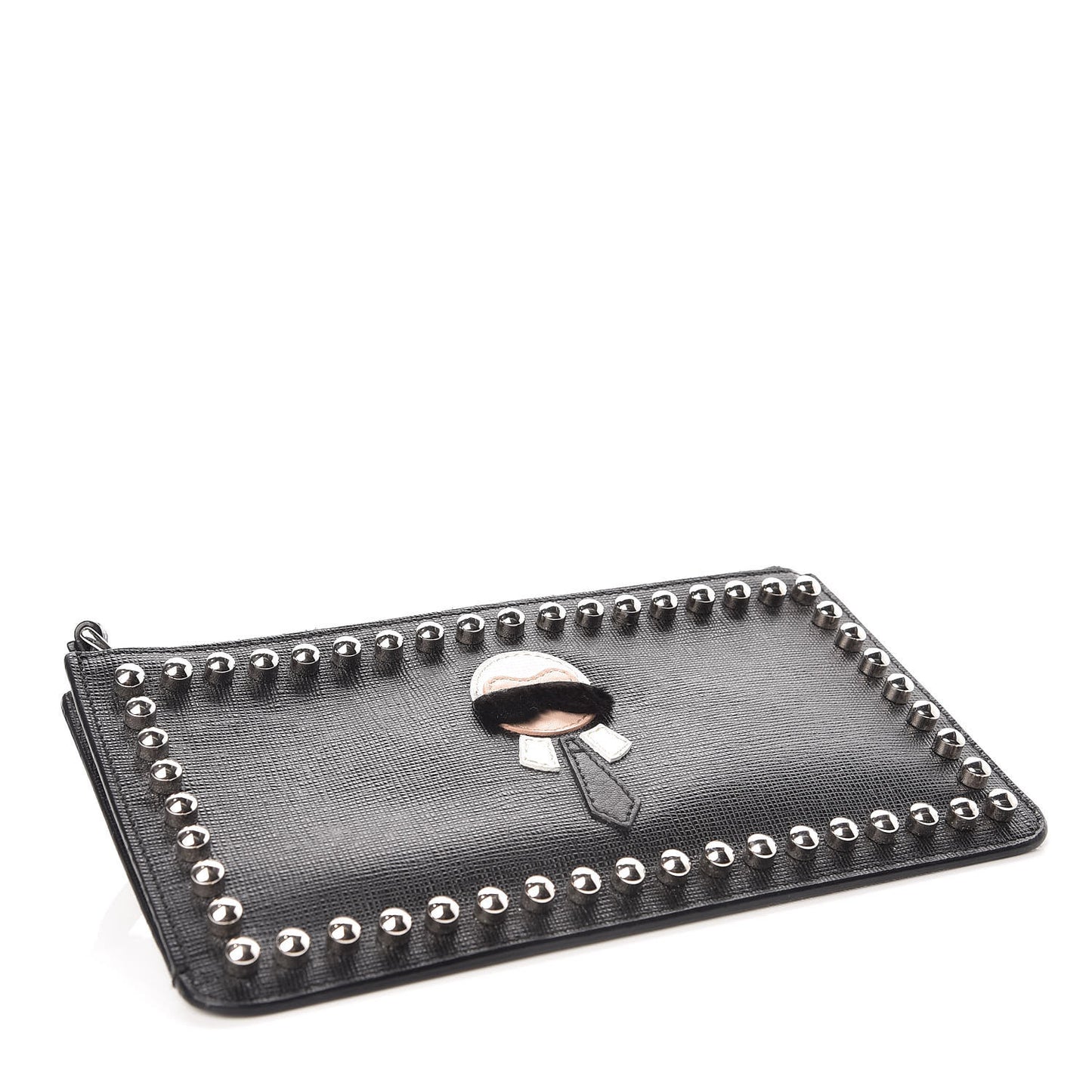 Vitello Elite Mink Fur Studded Karlito Zip Pouch Black
