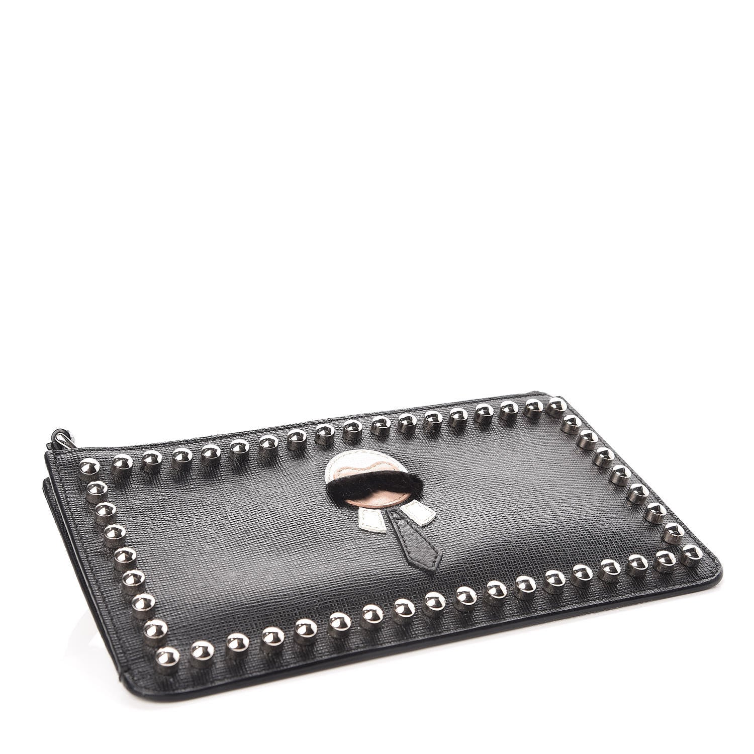 Fendi Vitello Elite Mink Fur Studded Karlito Zip Pouch Black 5 of 8