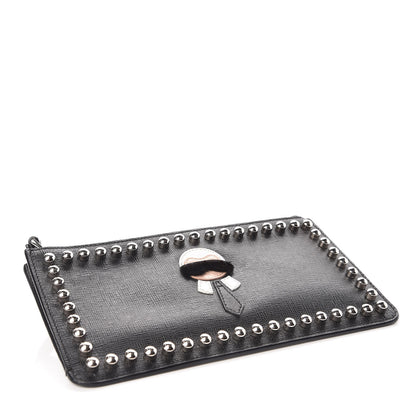 Fendi Vitello Elite Mink Fur Studded Karlito Zip Pouch Black 5 of 8