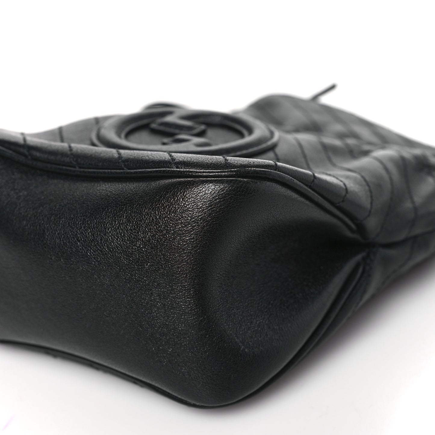 Sakai Be Green Calfskin Diagonal Stitched Mini Blondie Bucket Bag Black