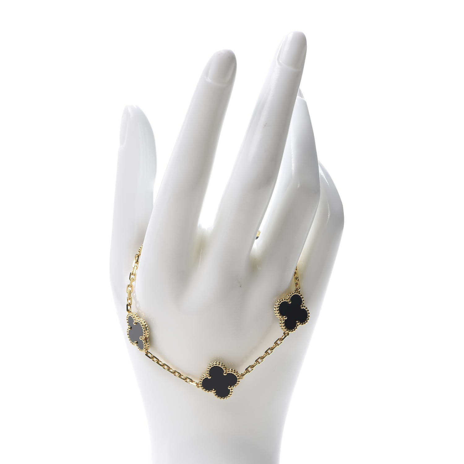 Van Cleef & Arpels 18K Yellow Gold Black Onyx 5 Motifs Vintage Alhambra Bracelet 2 of 7