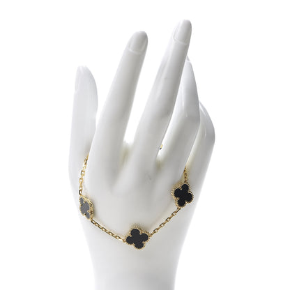 Van Cleef & Arpels 18K Yellow Gold Black Onyx 5 Motifs Vintage Alhambra Bracelet 2 of 7