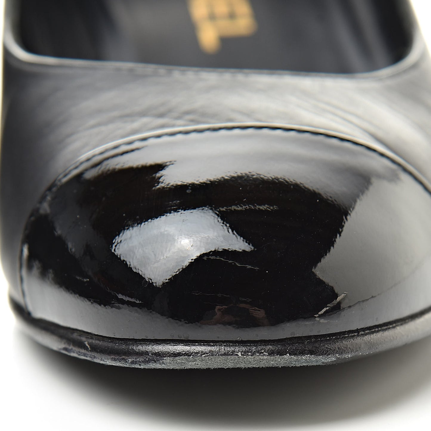 Lambskin Patent Cap Toe Low Heel Chain Pumps 36 Black