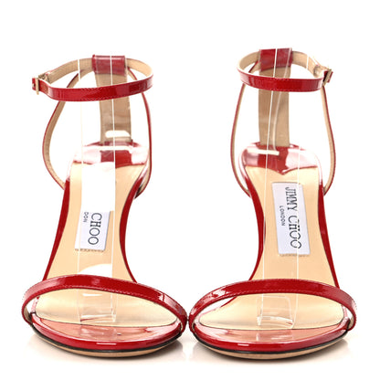 Jimmy Choo Patent Minny 85 Ankle Strap Sandals 38 Red 3 of 8