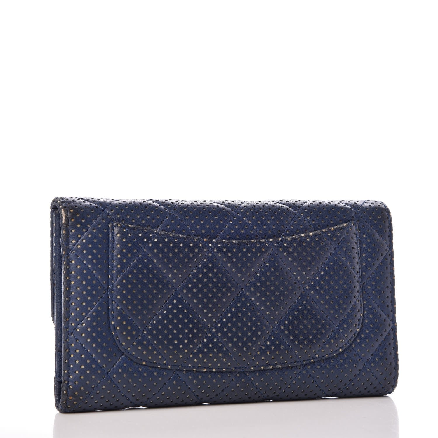 Chanel Perforated Lambskin Quilted Large Flap Wallet Blue 3 of 15