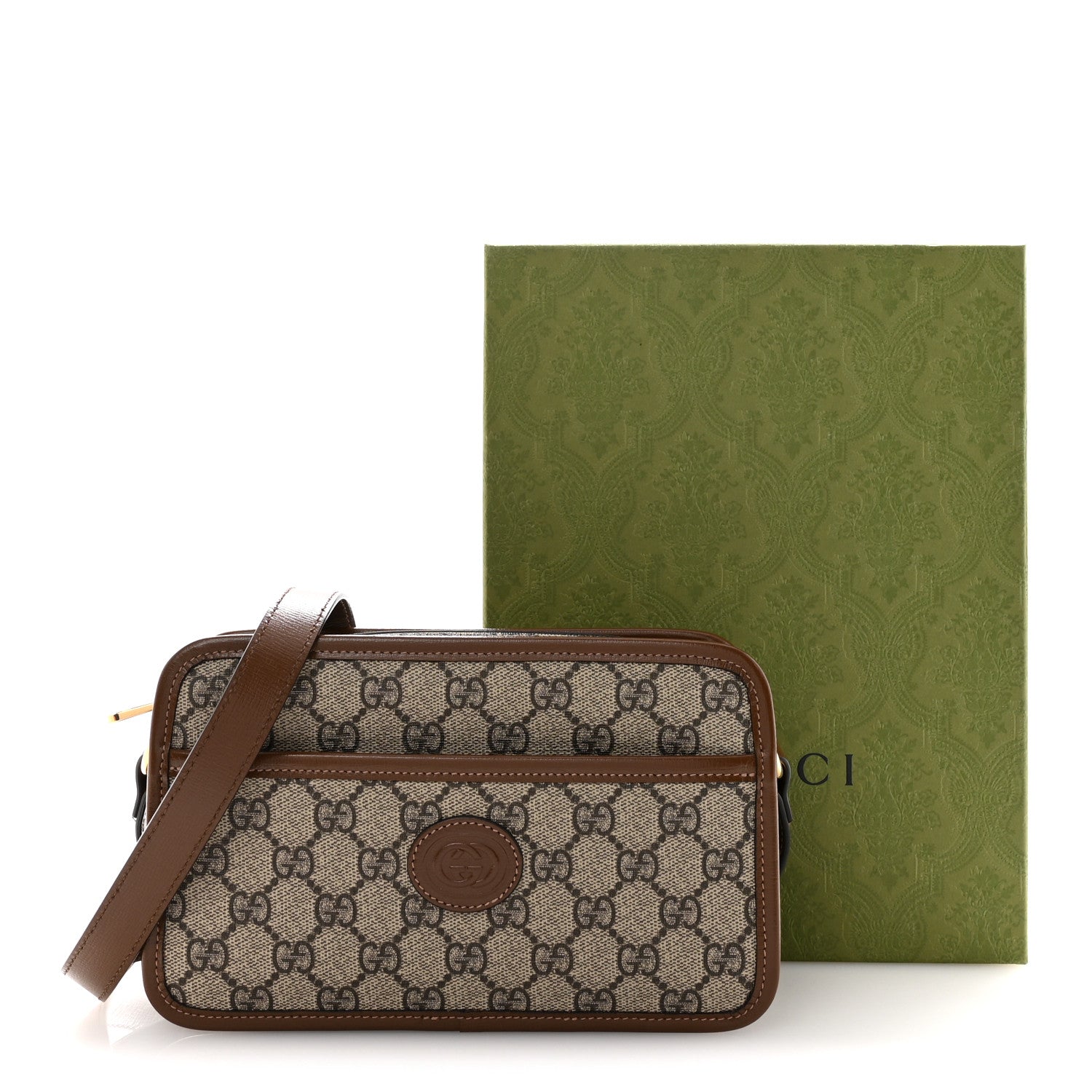 Gucci GG Supreme Monogram Azalea Calfskin Mini Retro Interlocking G Shoulder Bag Beige Ebony Brown Sugar 11 of 11