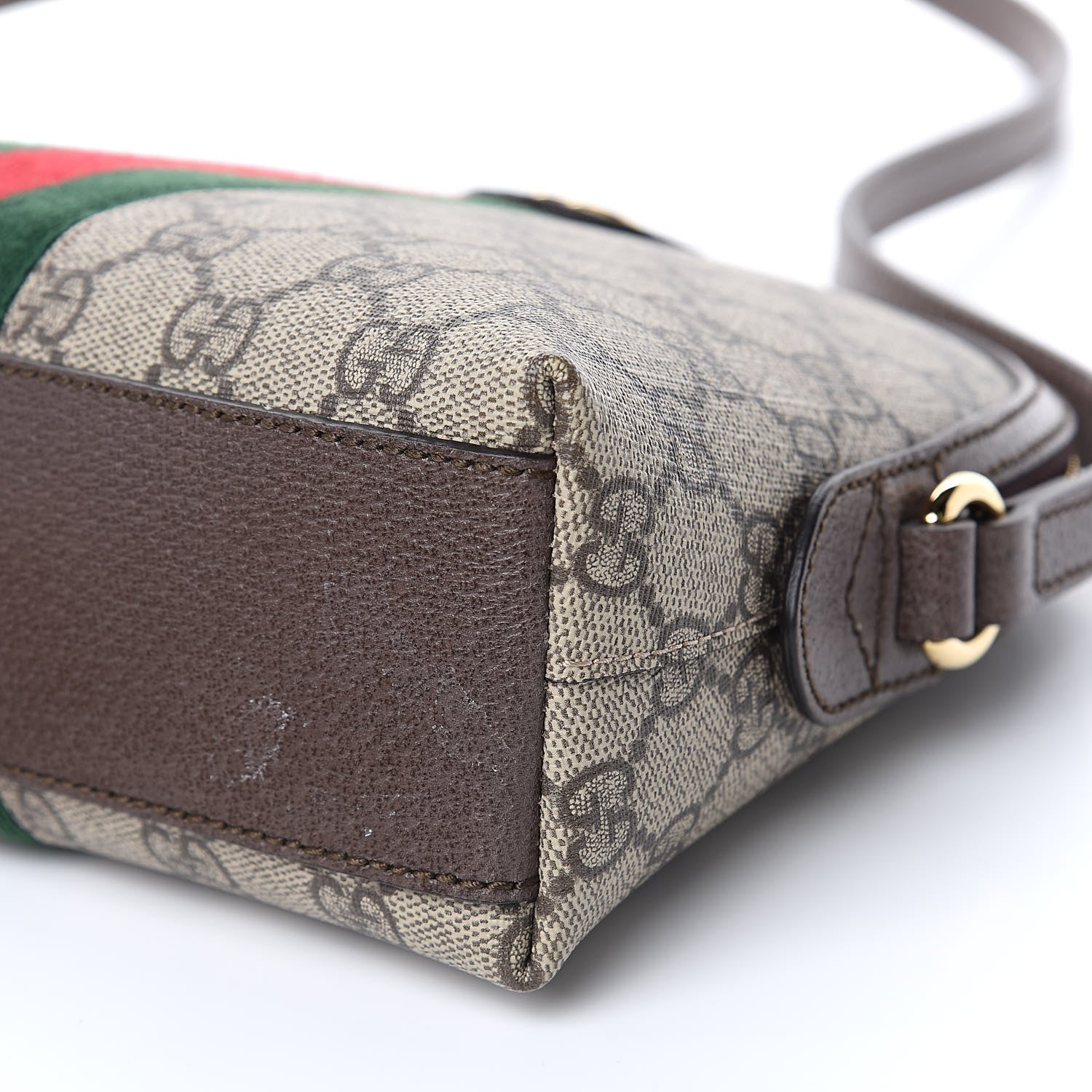 Gucci GG Supreme Monogram Textured Dollar Calfskin Web Small Ophidia Dome Shoulder Bag Beige Ebony New Acero 9 of 11