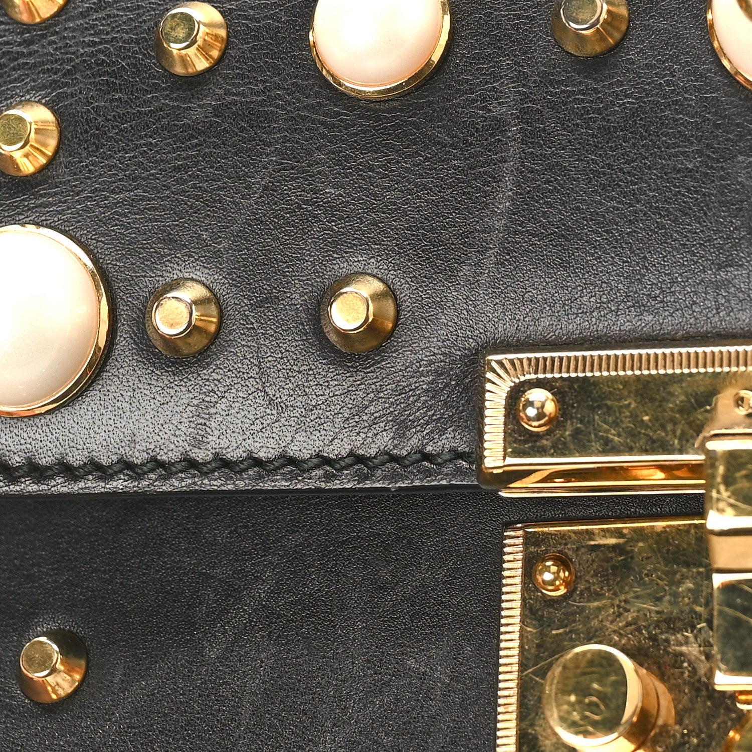 Gucci Calfskin Studded Small Padlock Shoulder Bag Black 12 of 14