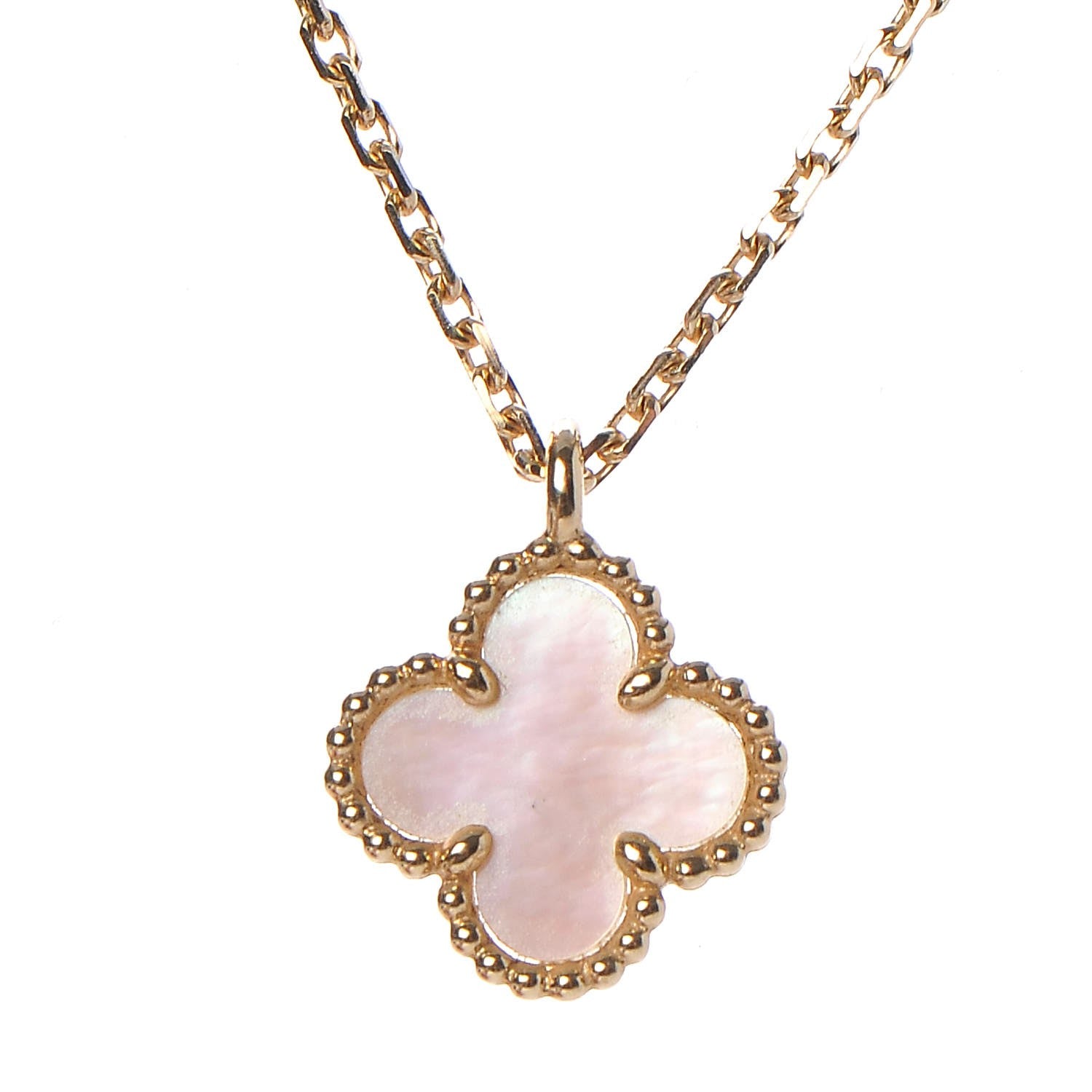 Van Cleef & Arpels 18K Yellow Gold Mother of Pearl Sweet Alhambra Pendant Necklace 4 of 8