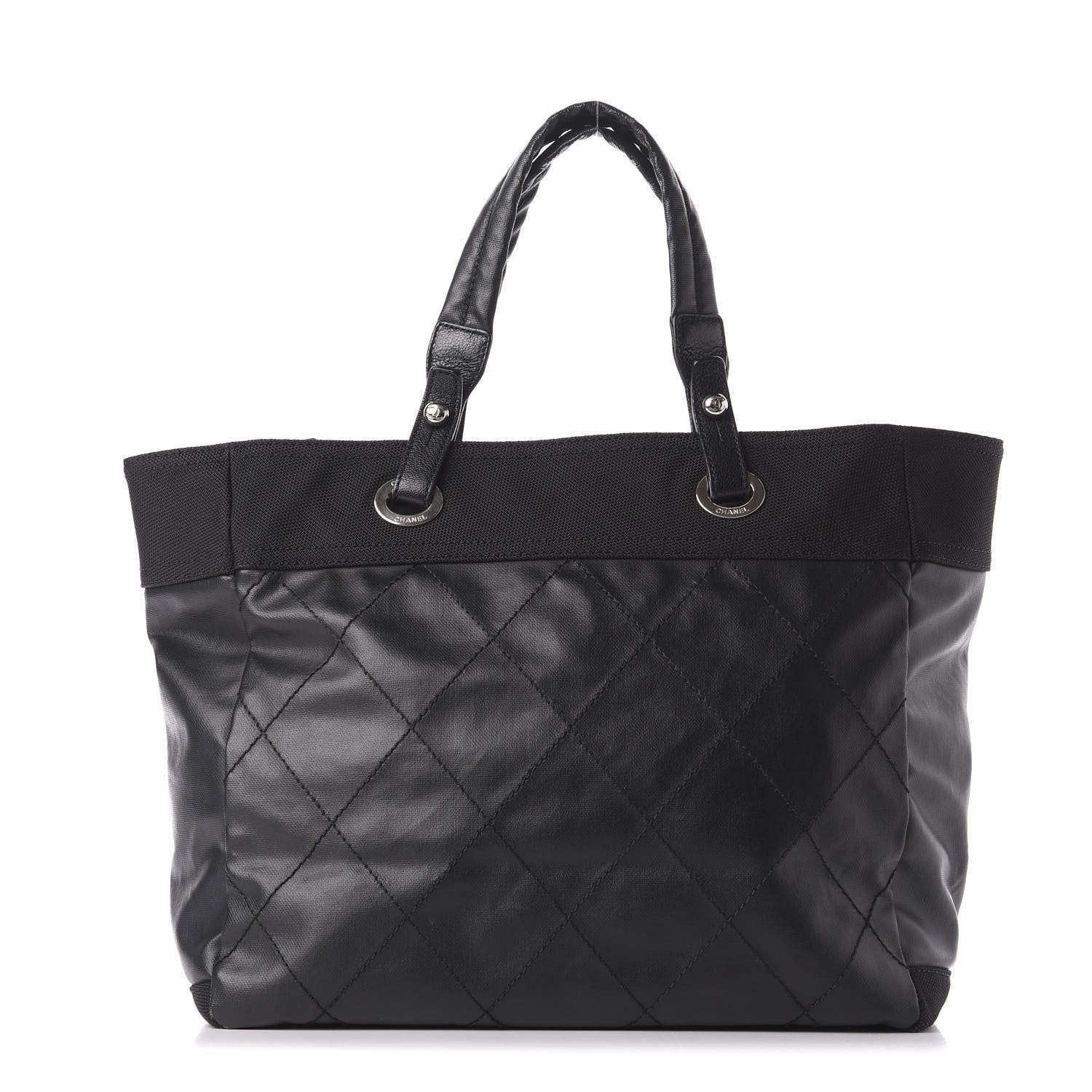 Chanel Coated Canvas Quilted Large Paris Biarritz Tote Black 1 of 10