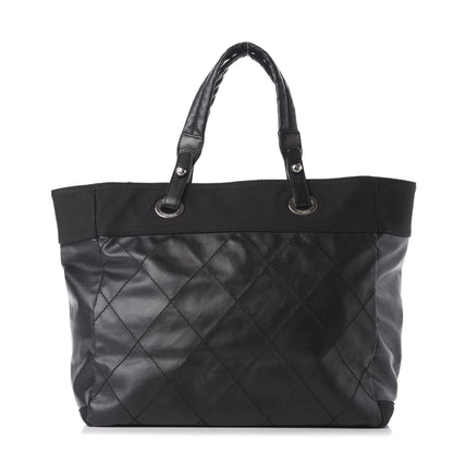 Chanel Coated Canvas Quilted Large Paris Biarritz Tote Black 1 of 10