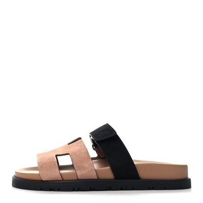 Hermes Suede Goatskin Womens Chypre Sandals 35 Rose Perle Black 1 of 9