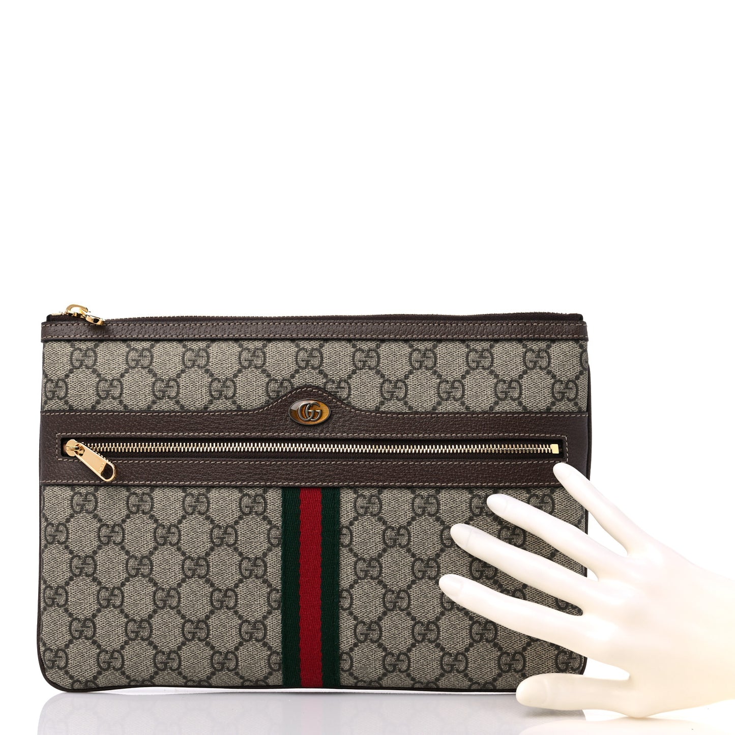 GG Supreme Monogram Large Ophidia Pouch Clutch Brown