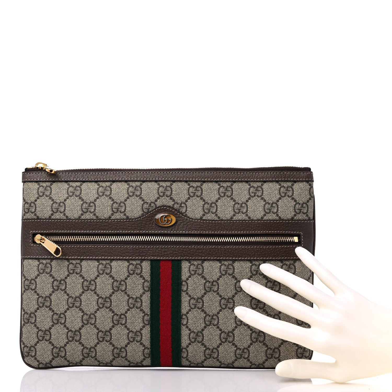 Gucci GG Supreme Monogram Large Ophidia Pouch Clutch Brown 2 of 9