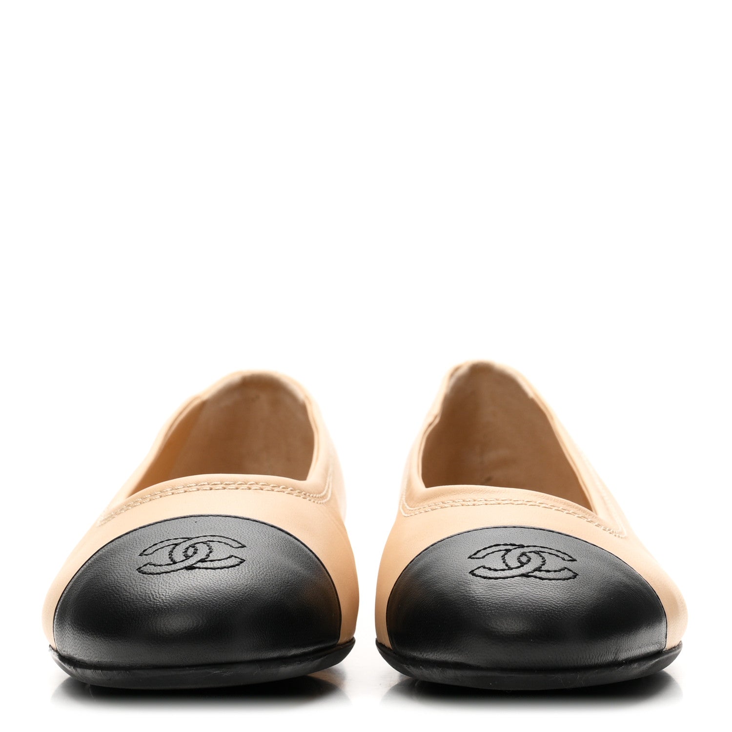 Chanel Lambskin Cap Toe CC Uniform Ballerina Flats 38.5 Beige Black 3 of 9
