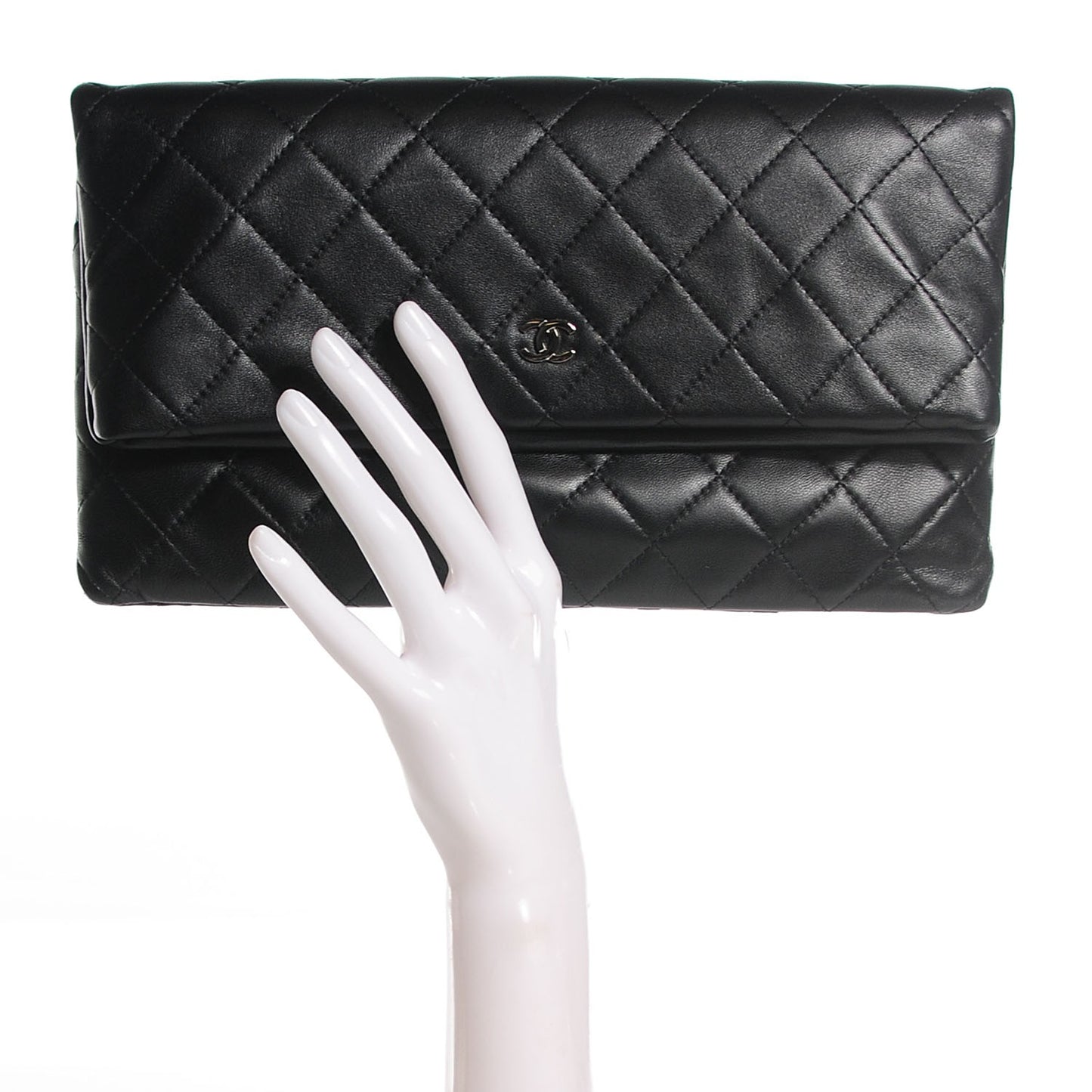 Lambskin Quilted CC Beauty Clutch Black