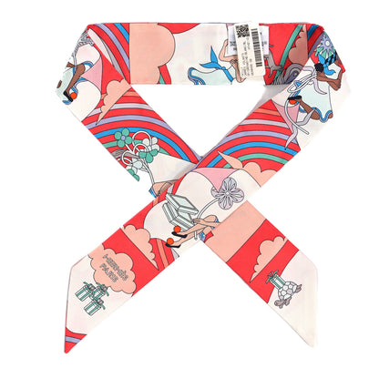 Hermes Silk Carres Volants Twilly Grenadine White Bleu 1 of 4