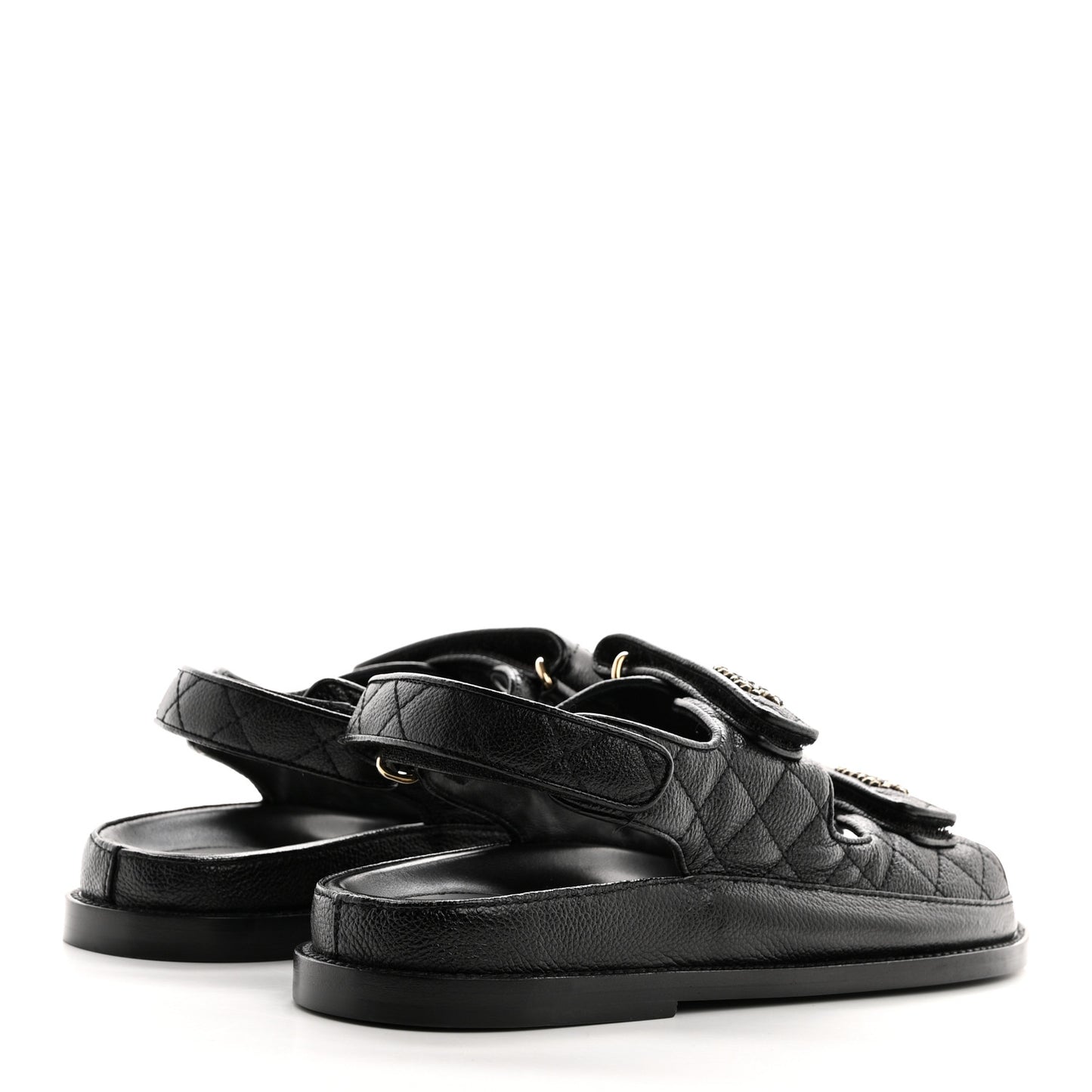 Grained Calfskin Velcro Dad Sandals 39 Black