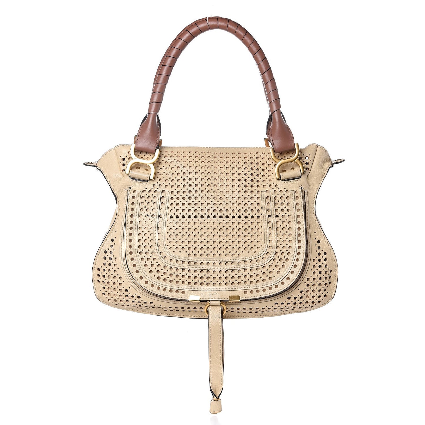 Calfskin Perforated Medium Marcie Satchel Beige