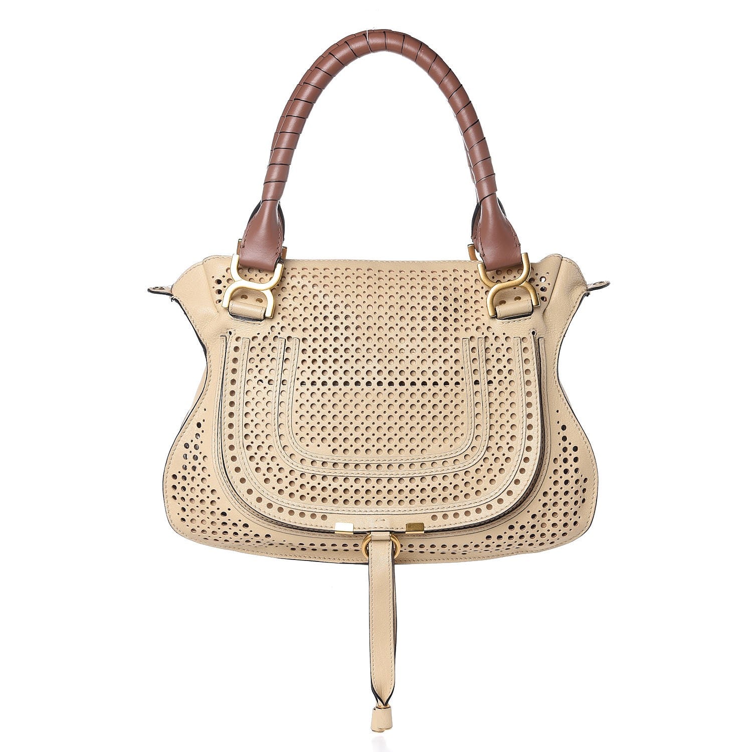 Chloe Calfskin Perforated Medium Marcie Satchel Beige 1 of 17