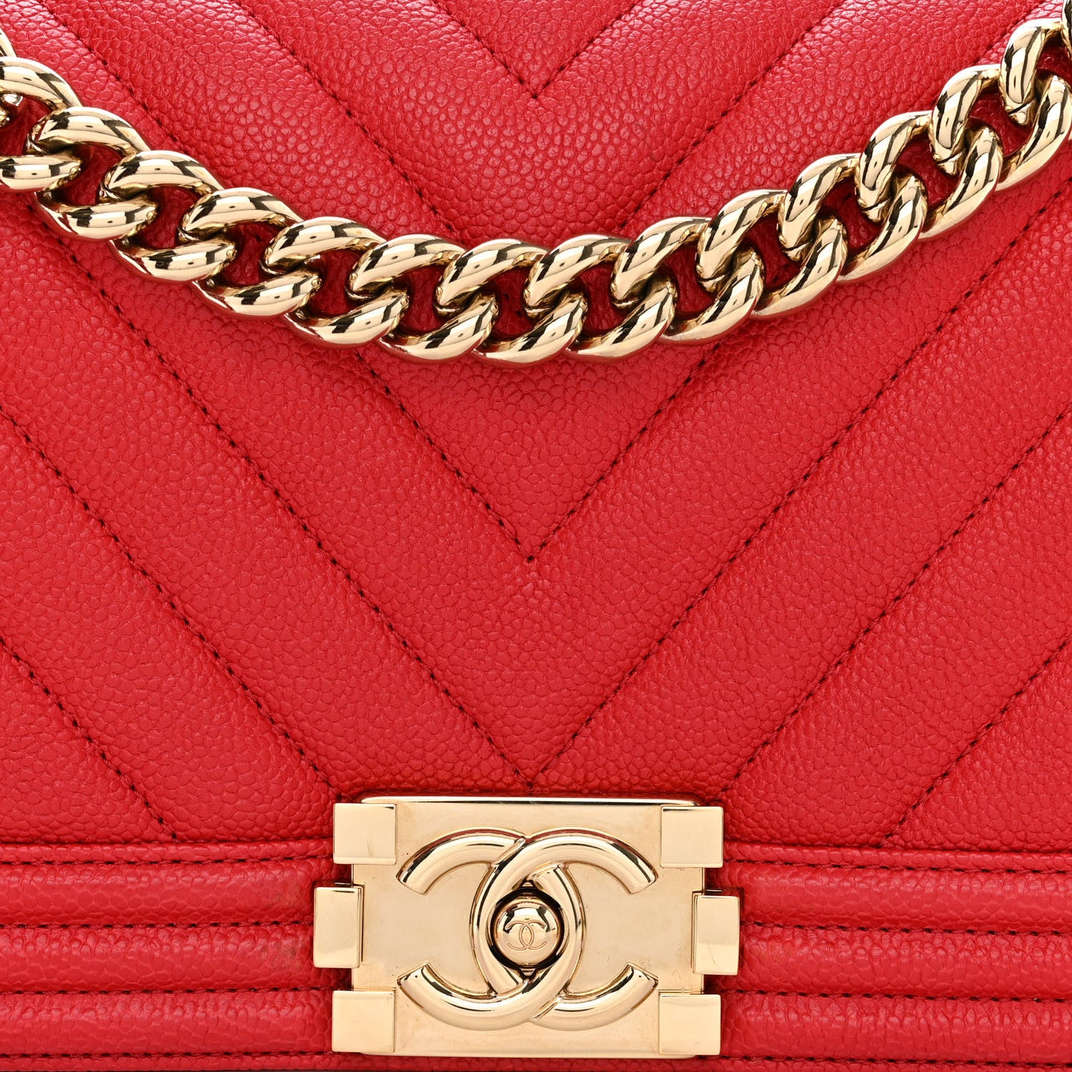 Chanel Caviar Chevron Quilted Medium Boy Flap Red 9 of 11