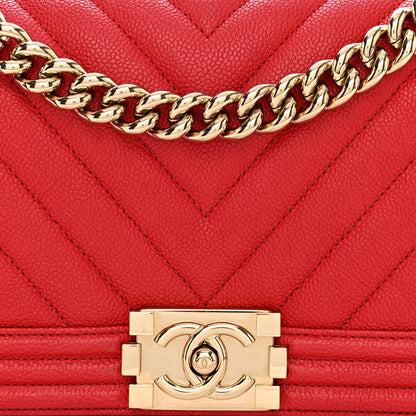Chanel Caviar Chevron Quilted Medium Boy Flap Red 9 of 11