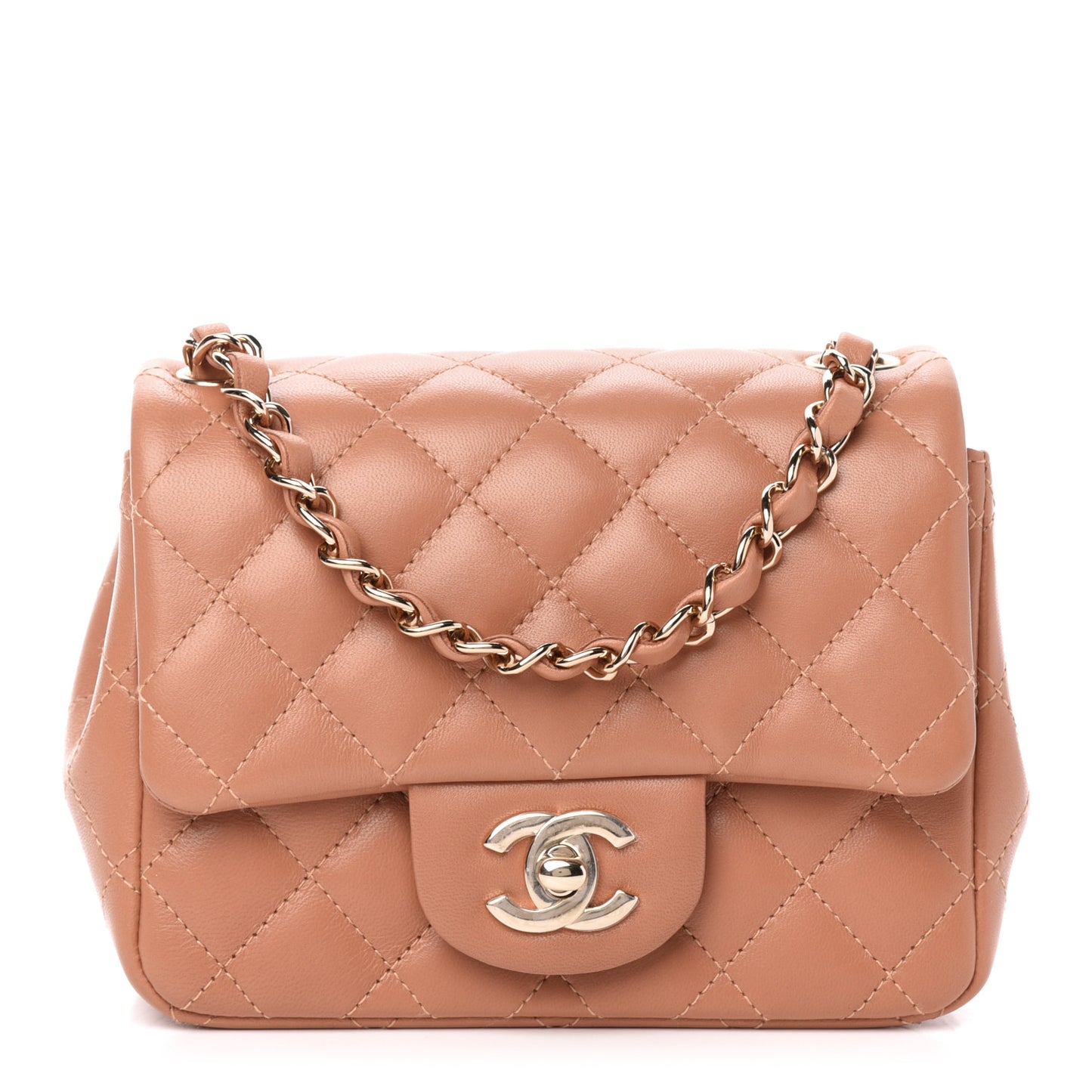 Lambskin Quilted Mini Square Flap Brown