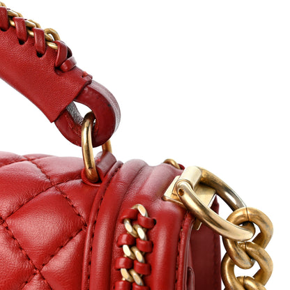 Chanel Lambskin Quilted Medium Top Handle Boy Flap Red 11 of 12