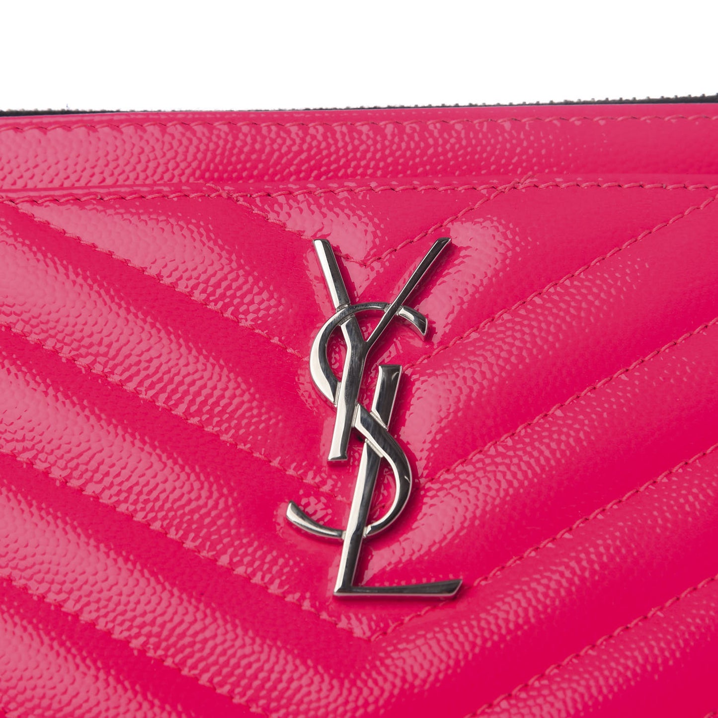Patent Grain De Poudre Matelasse Chevron Monogram Bill Pouch Neon Pink