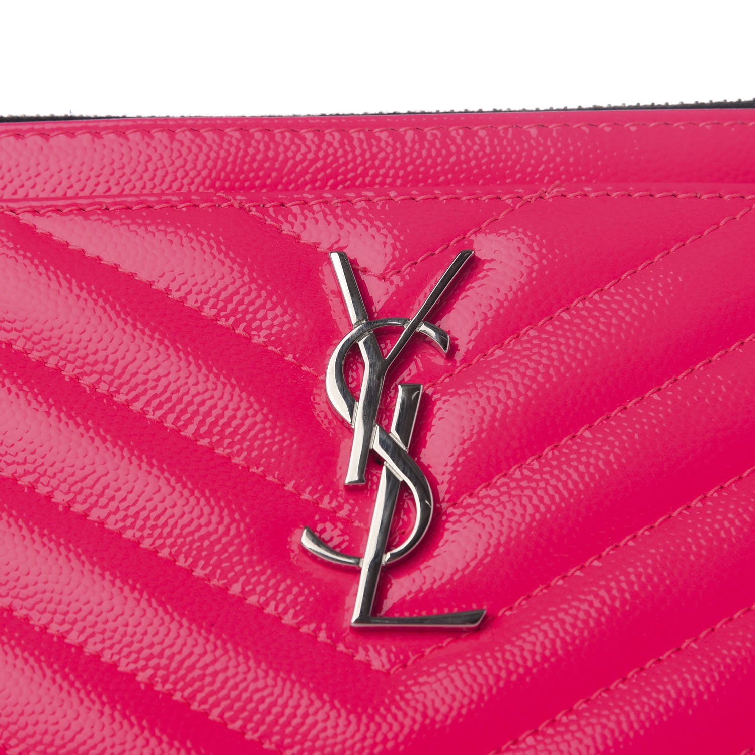 Saint Laurent Patent Grain De Poudre Matelasse Chevron Monogram Bill Pouch Neon Pink 6 of 7