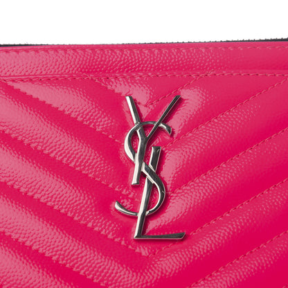 Saint Laurent Patent Grain De Poudre Matelasse Chevron Monogram Bill Pouch Neon Pink 6 of 7