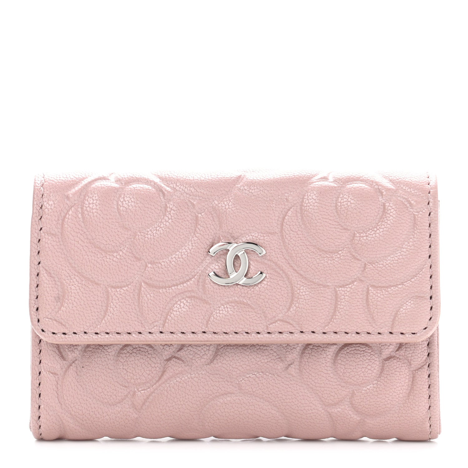 Chanel Goatskin Camellia Embossed Card Holder Wallet Light Pink 1 of 9