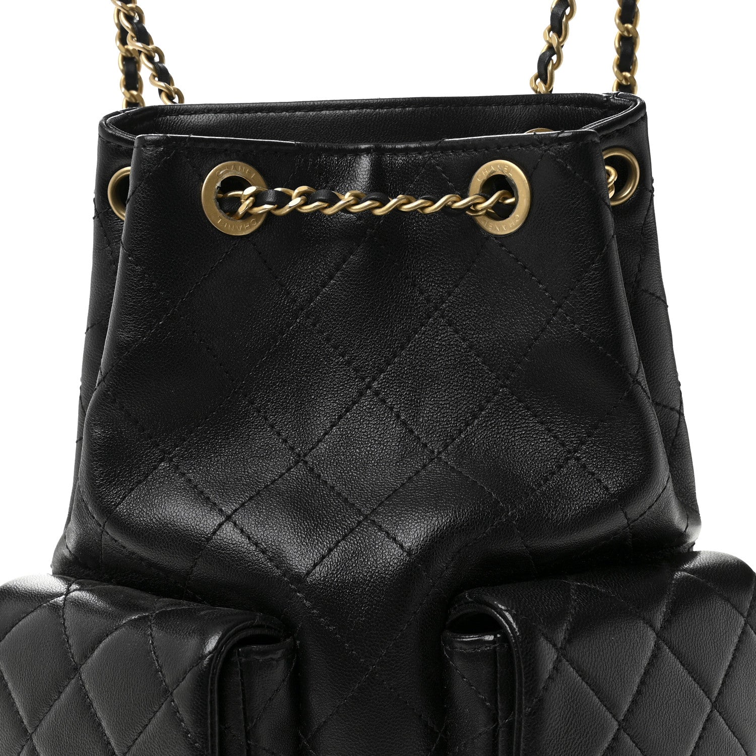 Chanel Shiny Lambskin Quilted Double Pocket Backpack Black 15 of 19