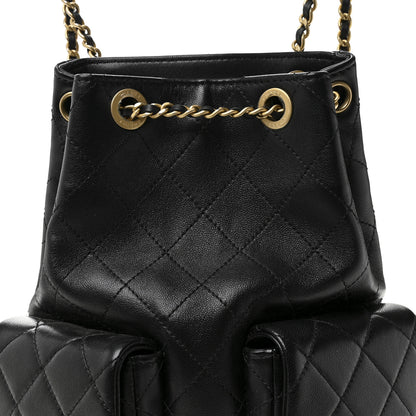 Chanel Shiny Lambskin Quilted Double Pocket Backpack Black 15 of 19
