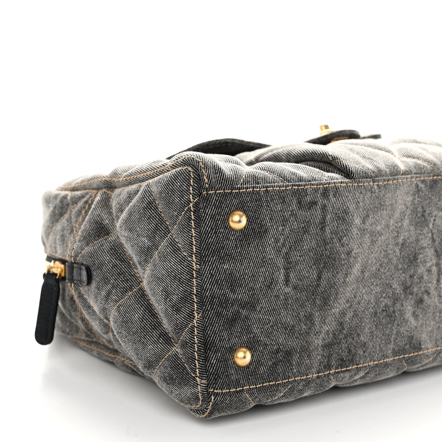Chanel Washed Denim Quilted Bowling Bag Light Grey 1577127