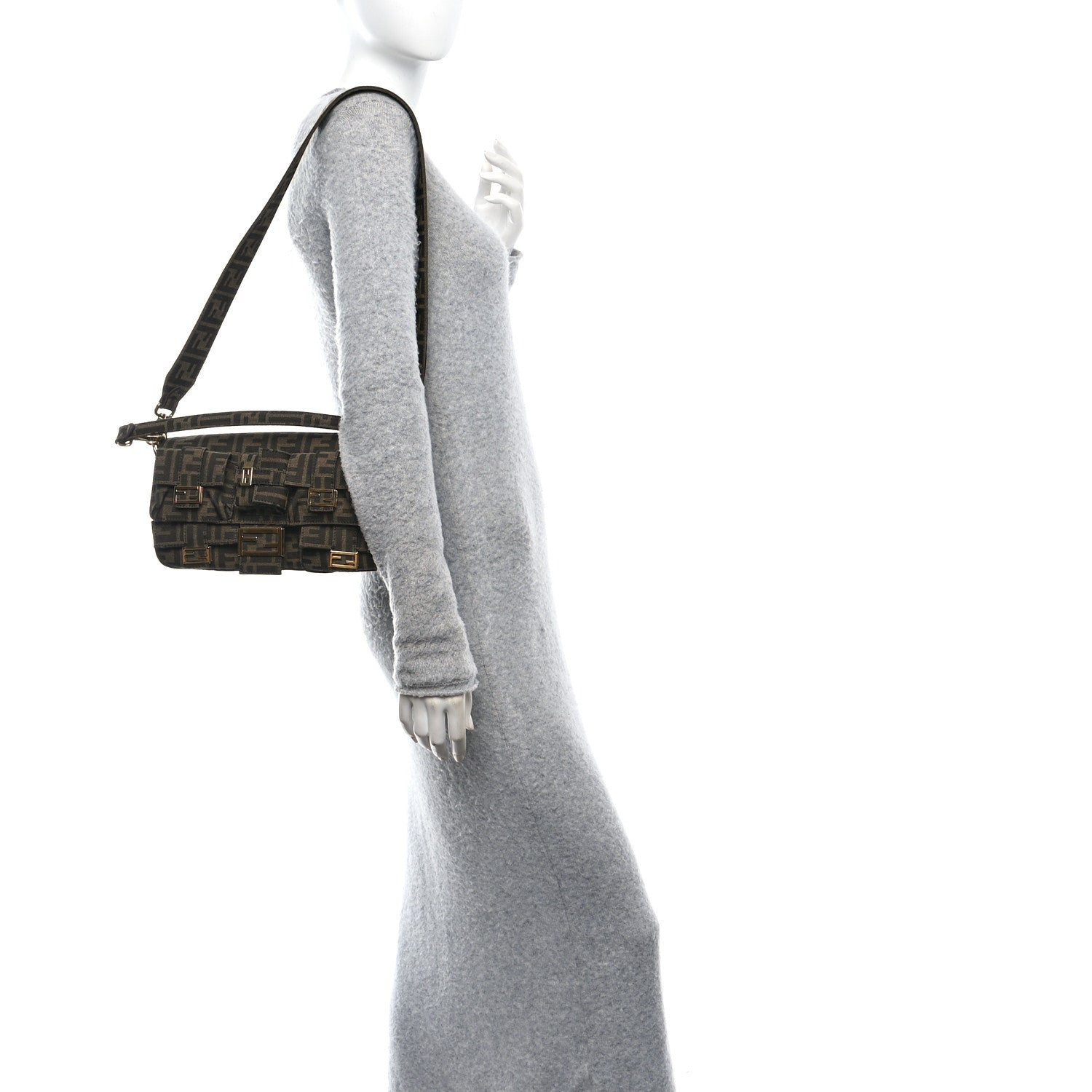 SEVEN DESIGNERS IN MONOGRAM / F．Baudot Fendi Fabric Jacquard FF 1974 Multipocket Baguette Tobacco Moro