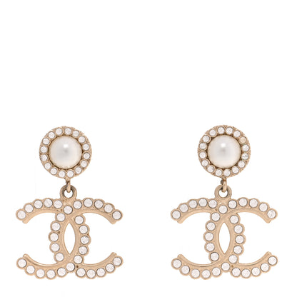 Chanel Crystal Pearl Bow-tiful CC Drop Earrings Gold 1 of 5