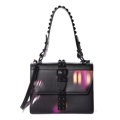 Prada Saffiano City Lights Print Studded Elektra Shoulder Bag Black Fuxia 1 of 9