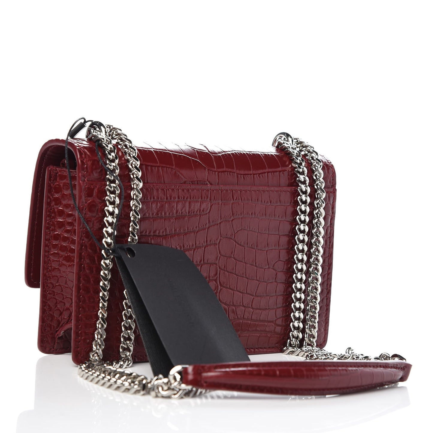 Calfskin Crocodile Embossed Monogram Sunset Chain Wallet Dark Red