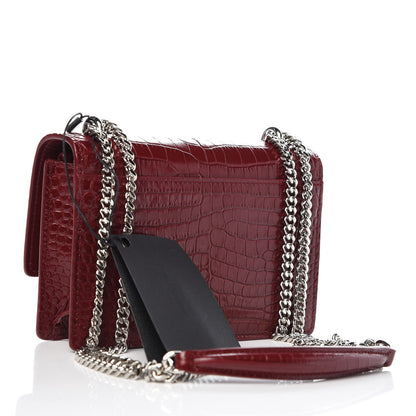 Saint Laurent Calfskin Crocodile Embossed Monogram Sunset Chain Wallet Dark Red 3 of 6